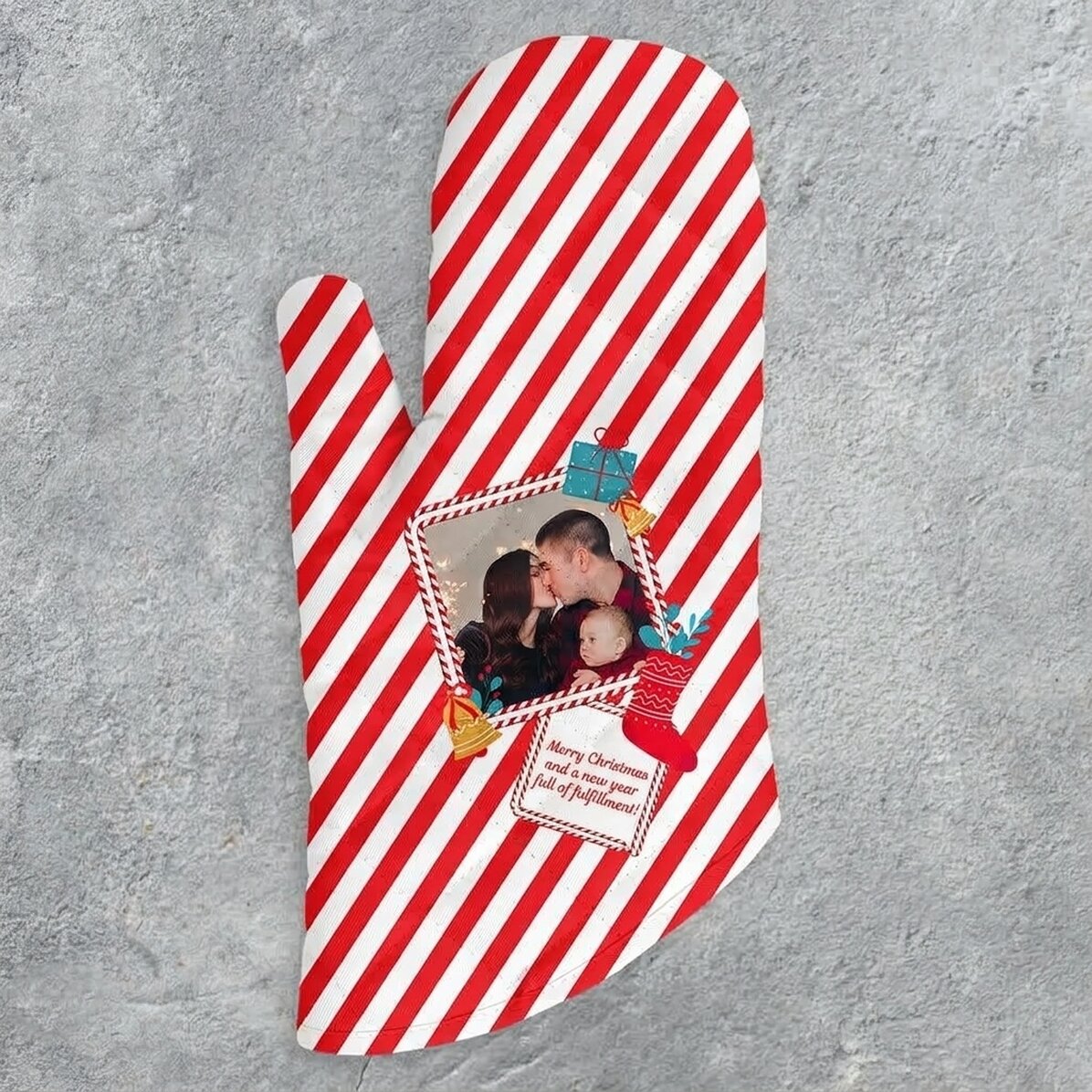 Manopla de cocina personalizada con foto y texto - Candy Cane