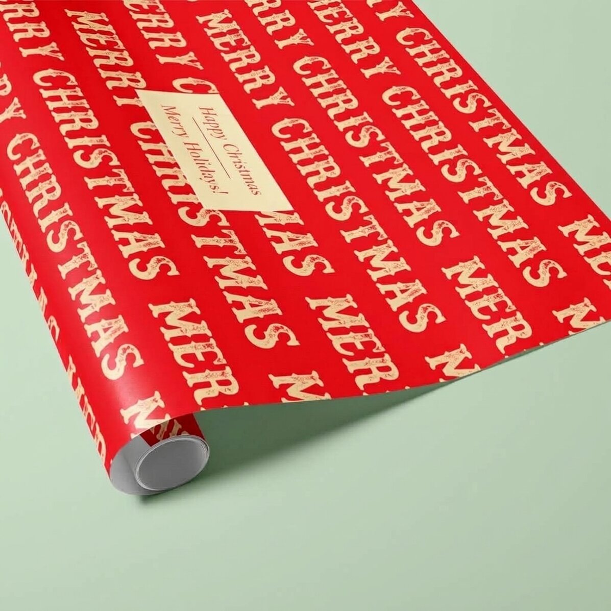 Papel de regalo personalizado con texto enmarcado: «Merry Christmas»