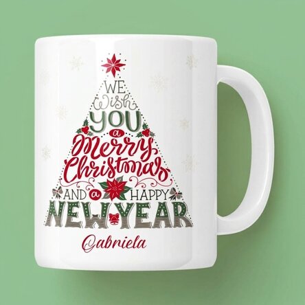 Taza personalizada con el texto «Feliz Año Nuevo»