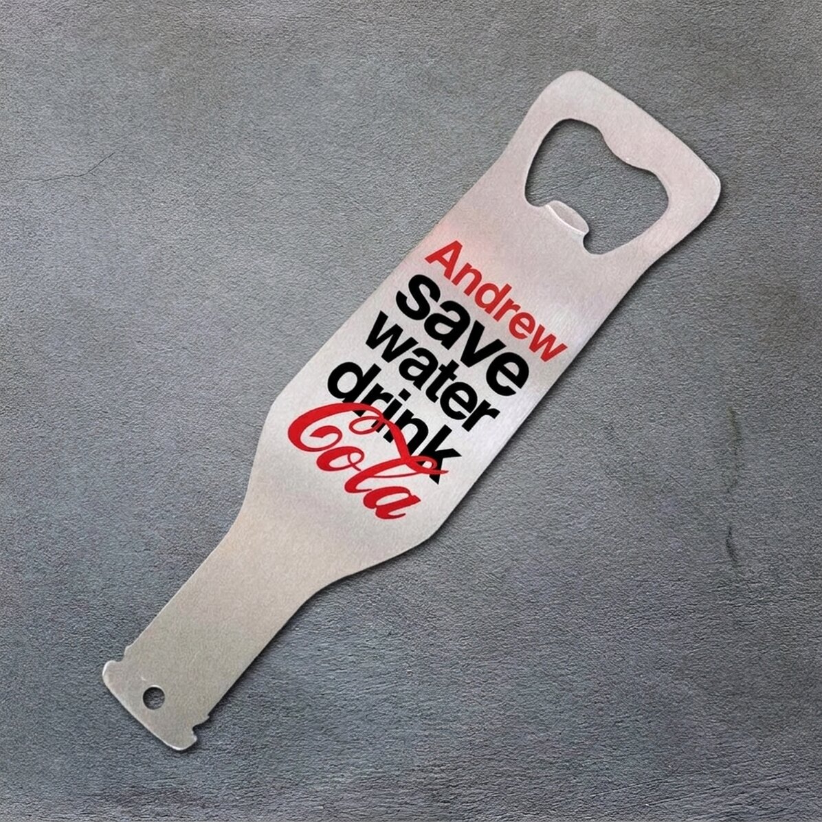 Abrebotellas personalizado - Ahorra agua, bebe Coca-Cola