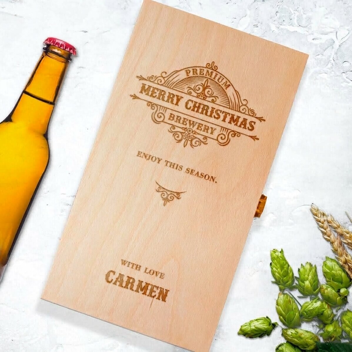 Caja de cerveza personalizada para tres botellas - Vintage Christmas