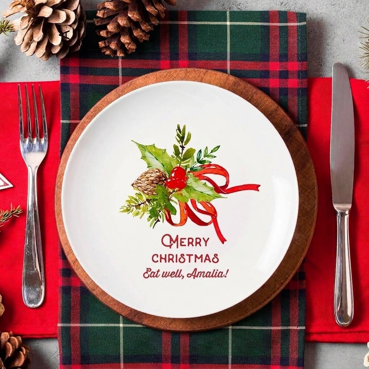 Plato personalizado con el texto «Merry Christmas»