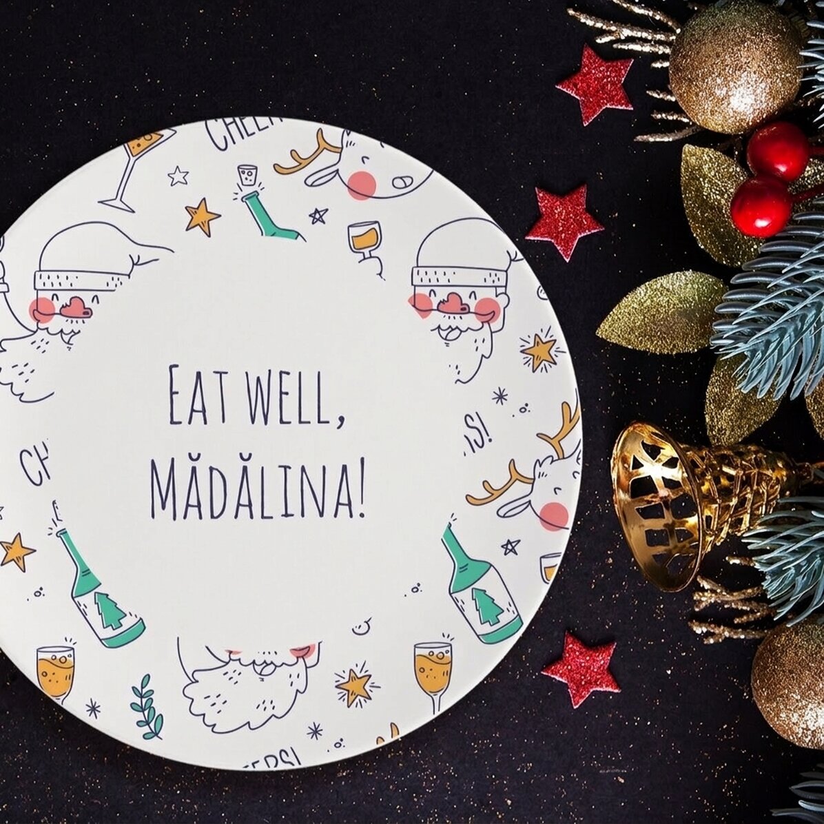 Plato personalizado con texto - Papá Noel borracho