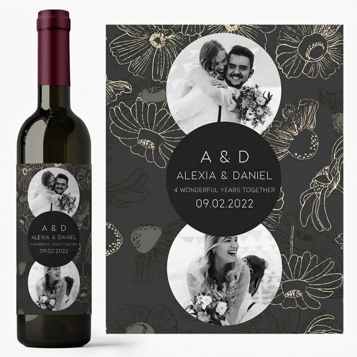 Vino personalizado con texto y 2 fotos - Aniversario
