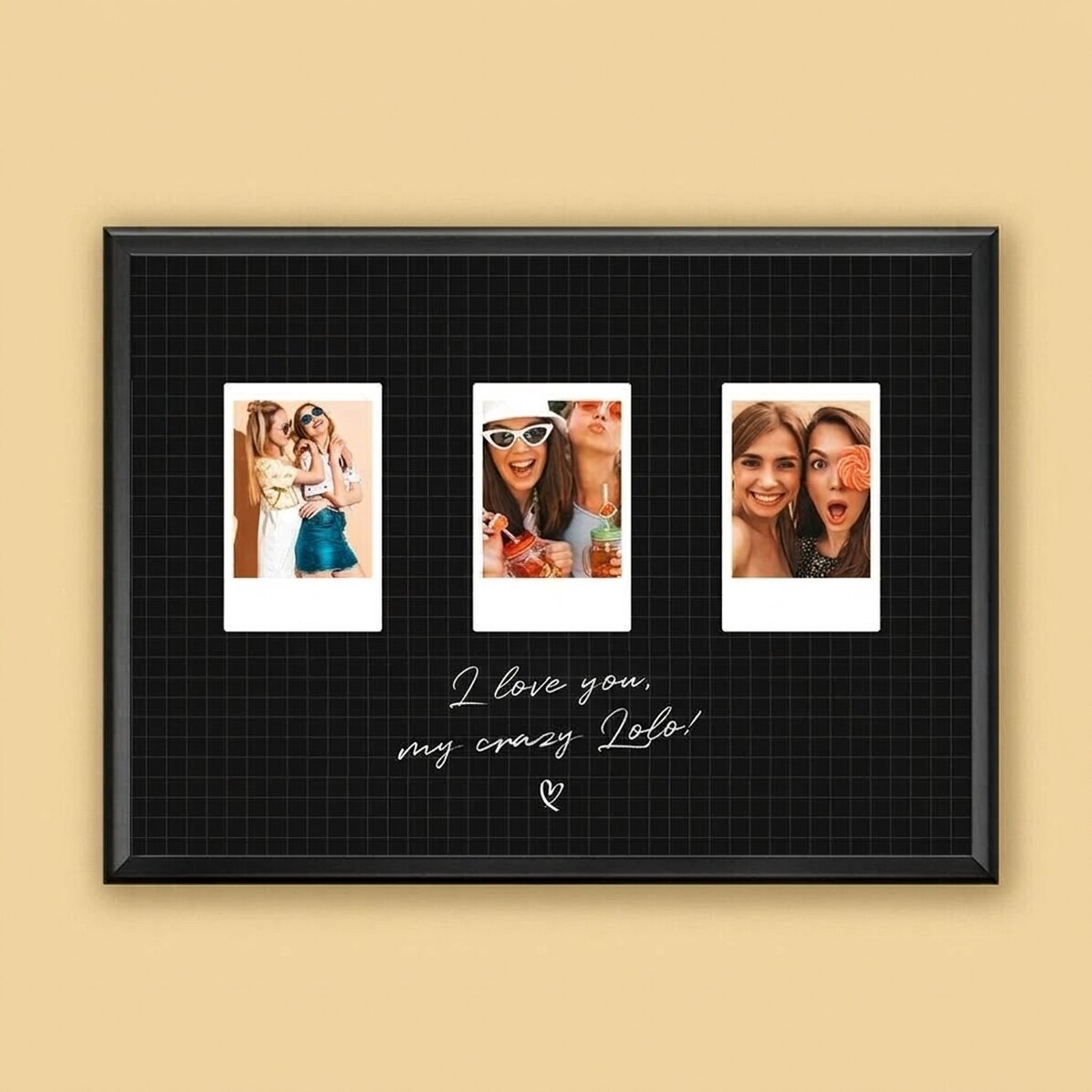 Cuadro personalizado con texto y 3 fotos en formato Polaroid - Mejores amigos