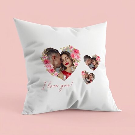 Cojín personalizado con texto y 3 fotos