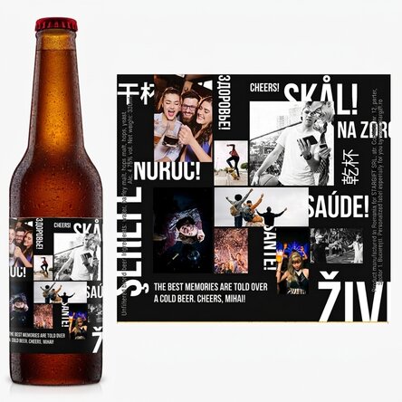 Cerveza personalizada con texto y 8 fotos - ¡Salud!