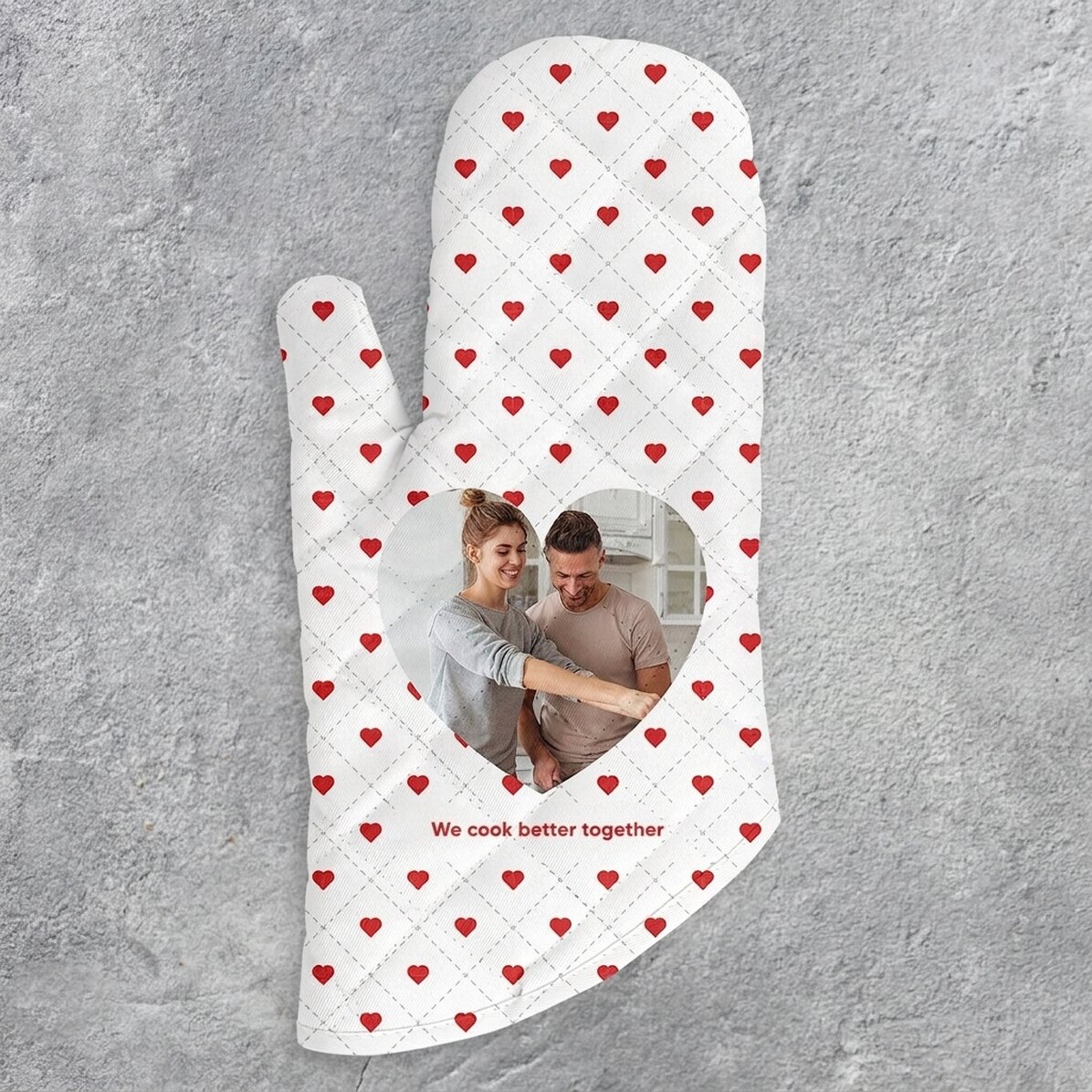 Manopla de cocina personalizada con texto: «Cocinemos juntos»
