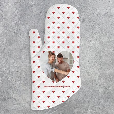 Manopla de cocina personalizada con texto: «Cocinemos juntos»