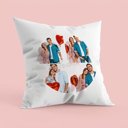 Cojín personalizado con 4 fotos en forma de círculo