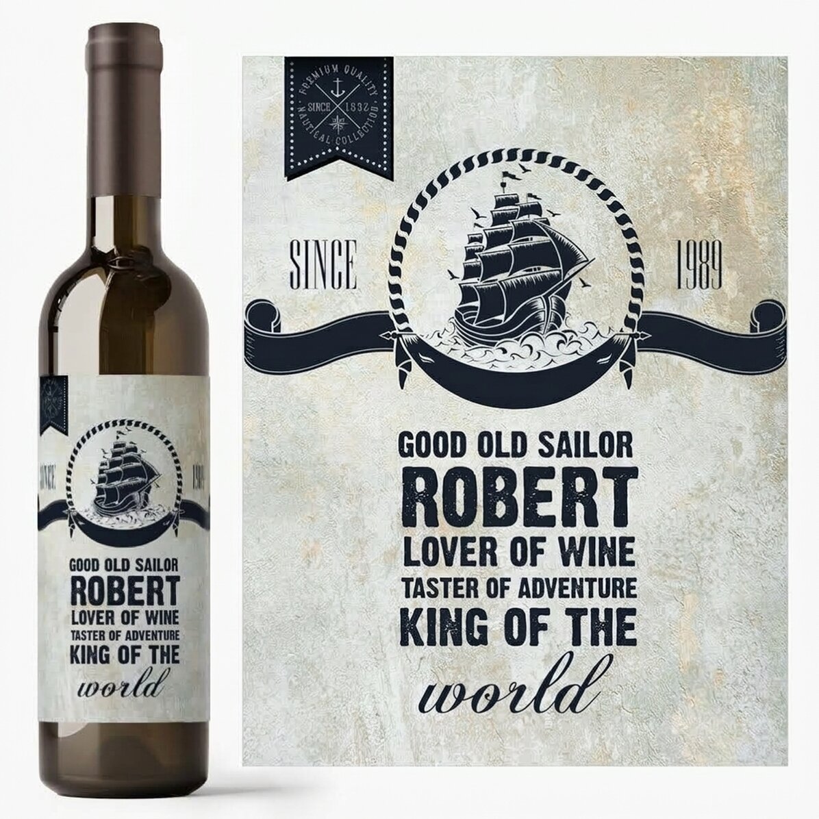 Vino personalizado con texto - Sailor