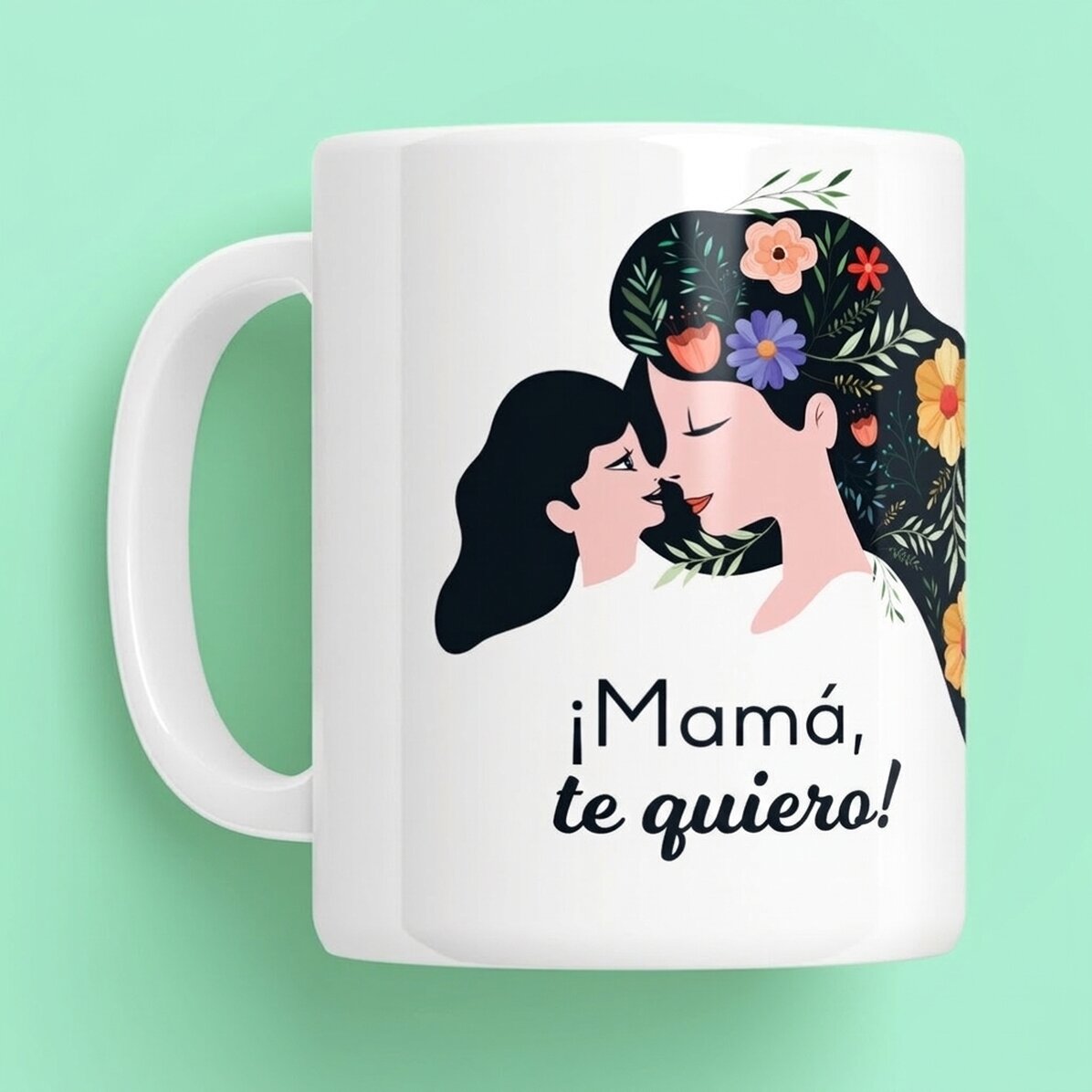 Taza personalizada con el texto: «¡Mamá, te quiero!»