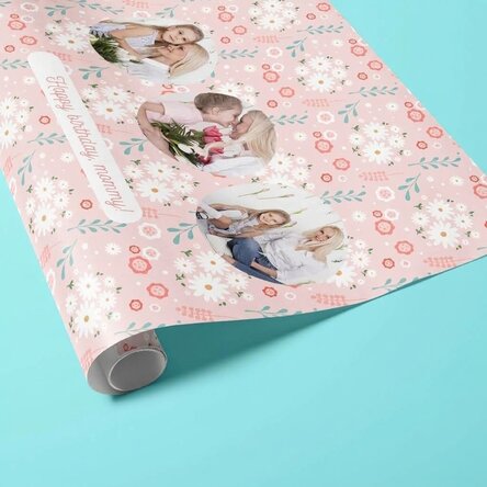 Papel de regalo personalizado con 3 fotos y texto - Flores de primavera