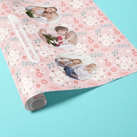 Papel de regalo personalizado con 3 fotos y texto - Flores de primavera
