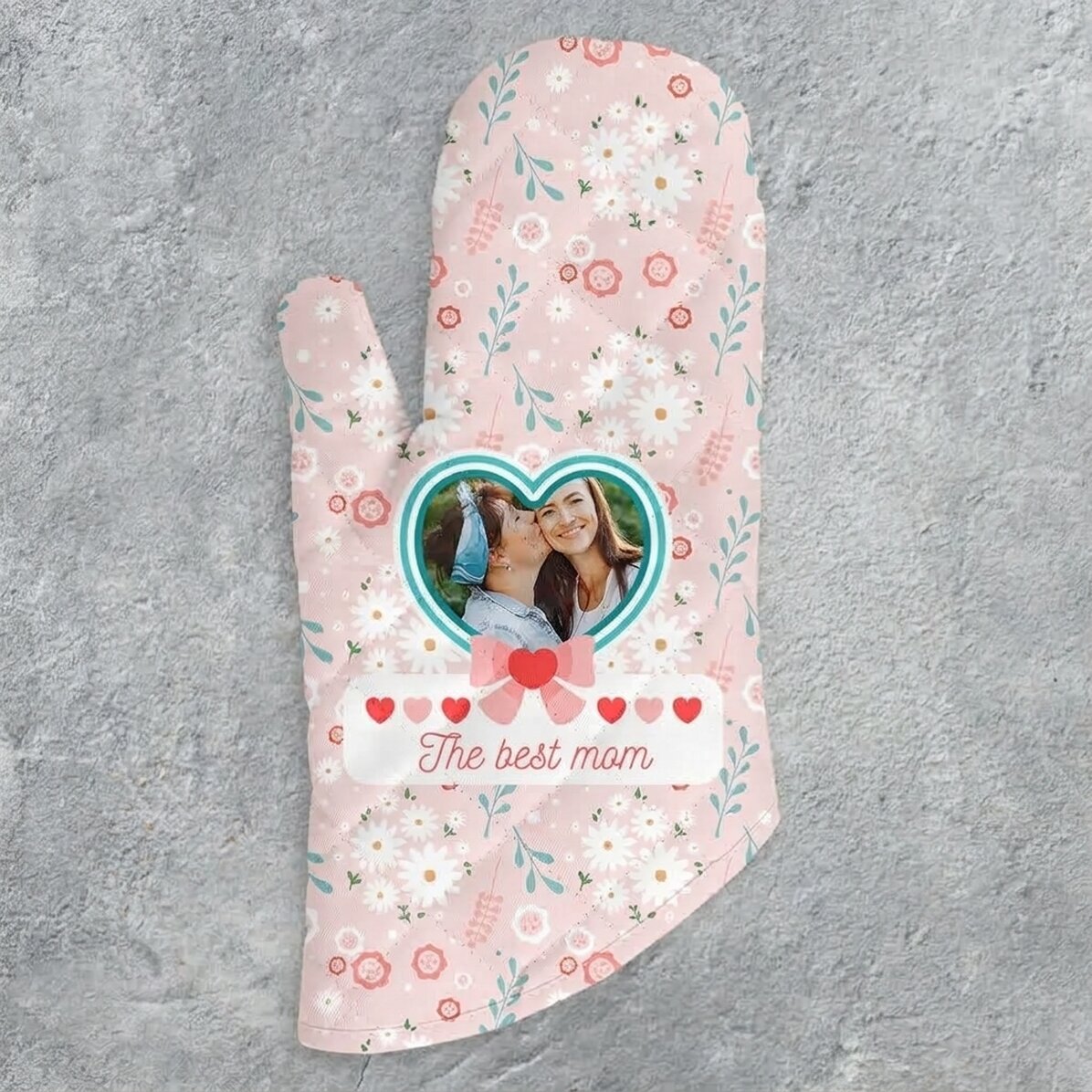 Manopla de cocina personalizada con foto y texto: «La mejor mamá»