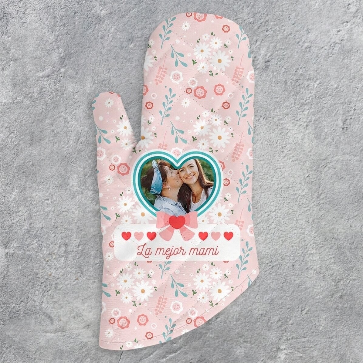 Manopla de cocina personalizada con foto y texto: «La mejor mamá»