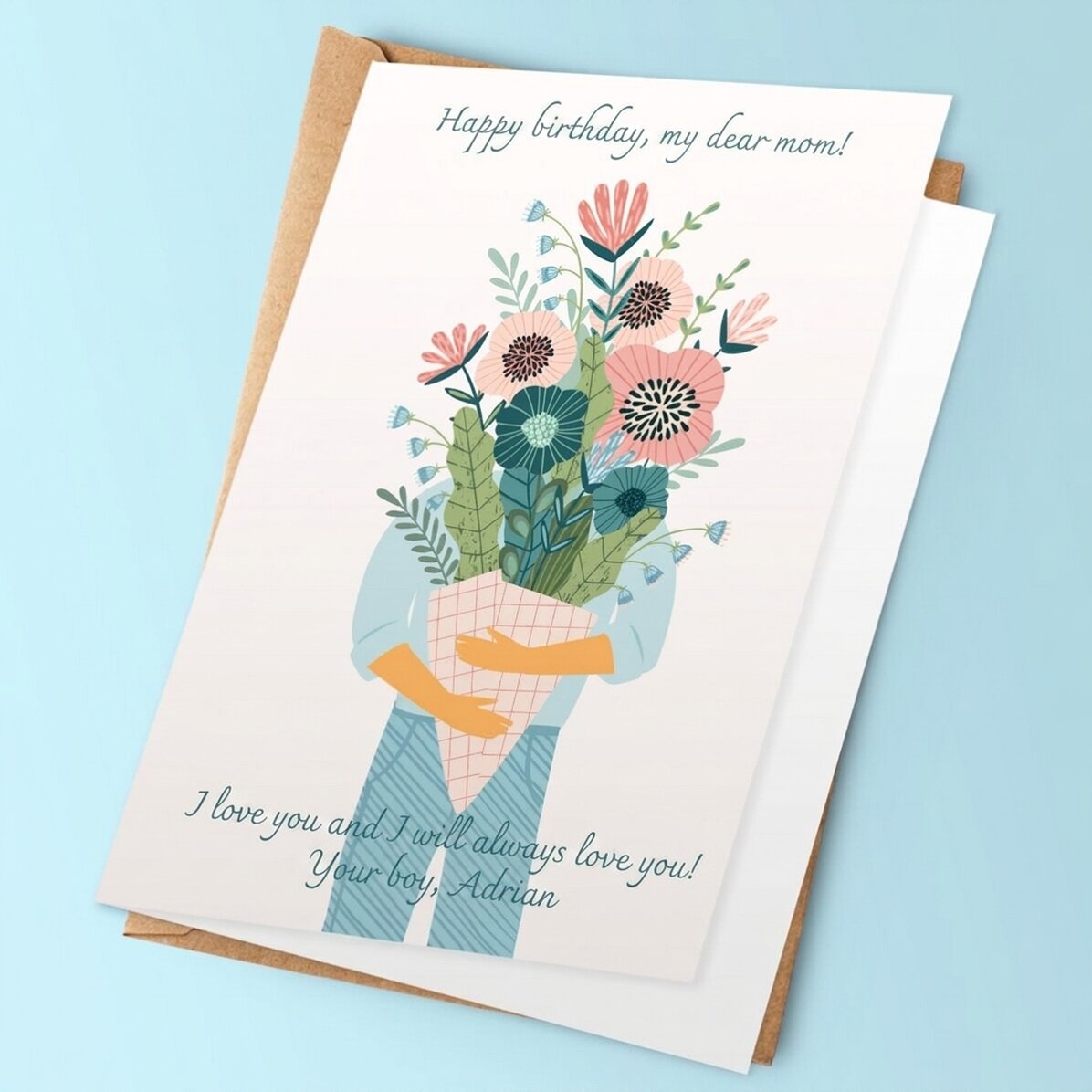 Tarjeta de felicitación personalizada con texto: ¡Un ramo de amor!