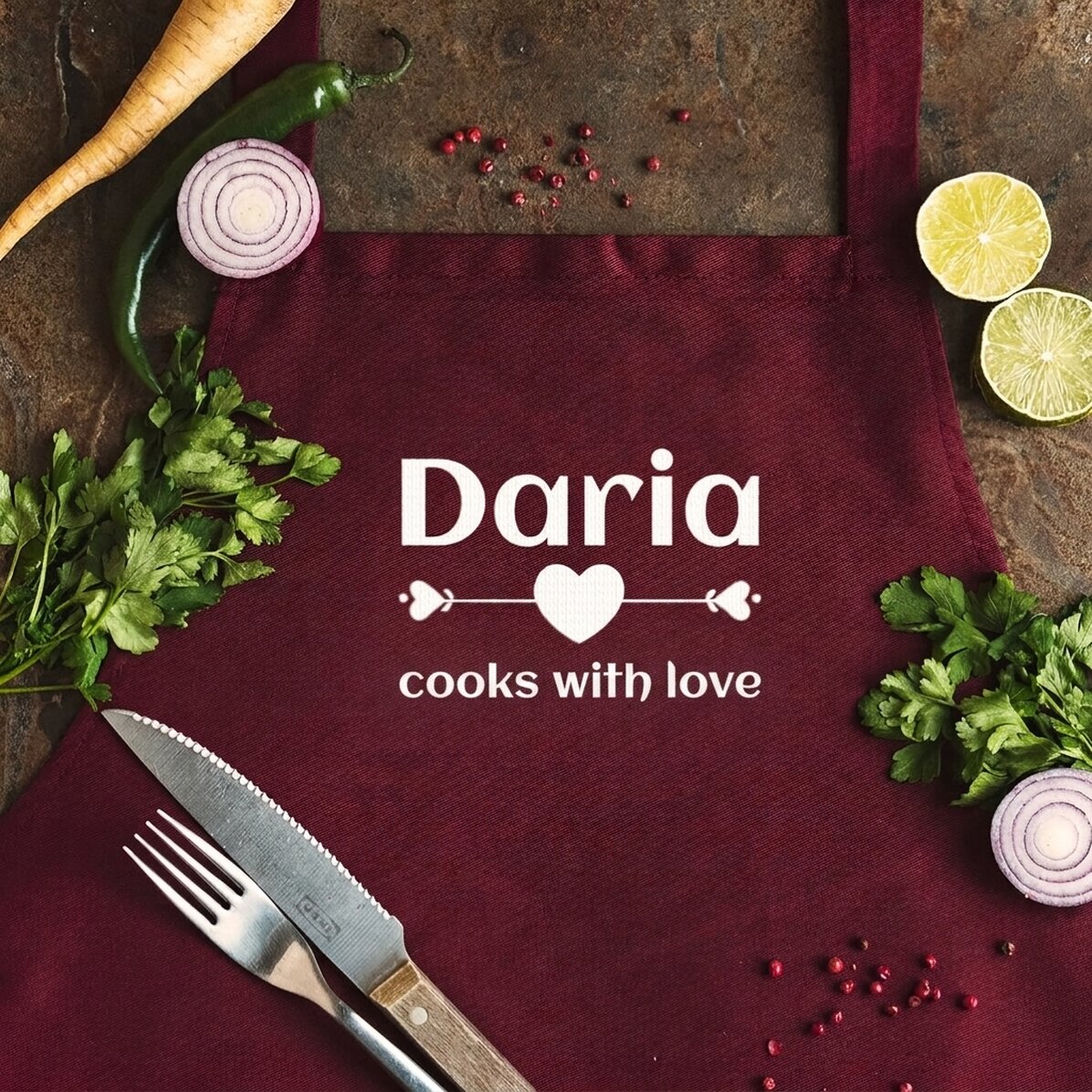 Letrero personalizado con texto: «Cocinamos con amor»