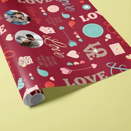Papel de regalo personalizado con dos fotos - Estampado «Love»