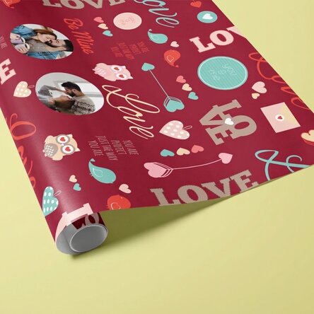 Papel de regalo personalizado con dos fotos - Estampado «Love»