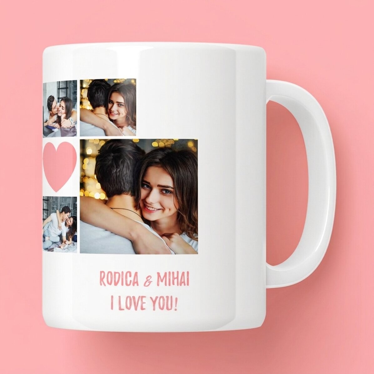 Taza personalizada con 6 fotos y texto: «Momentos en pareja»