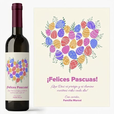 Vino personalizado con texto para Pascua - modelo «Corazón»