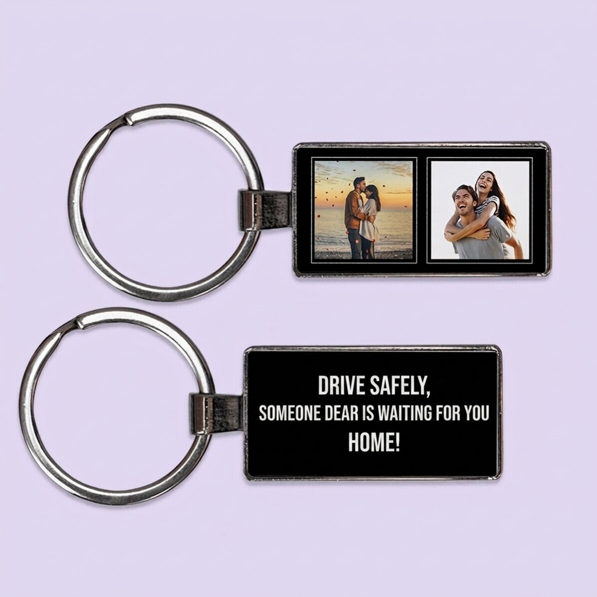 Llavero personalizado con dos fotos cuadradas y texto
