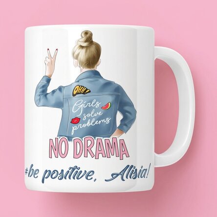 Taza personalizada con texto: «No drama»