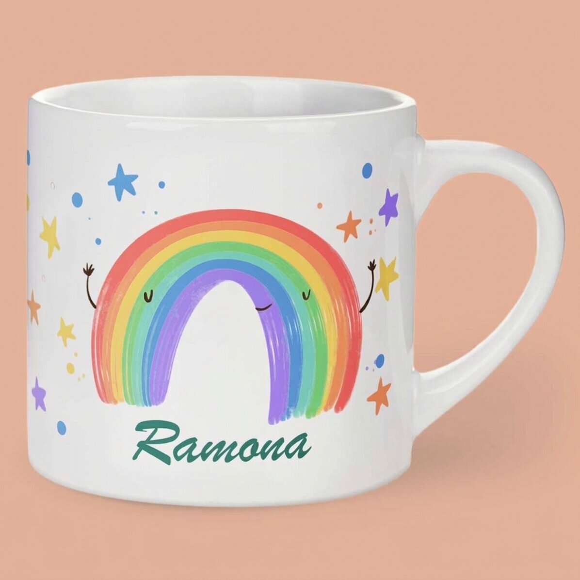 Vaso personalizado para niños con el texto «Rainbow»