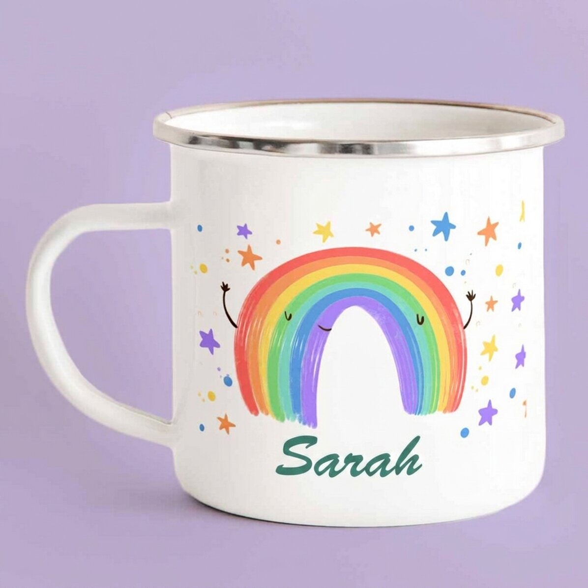 Taza metálica esmaltada con texto - Rainbow