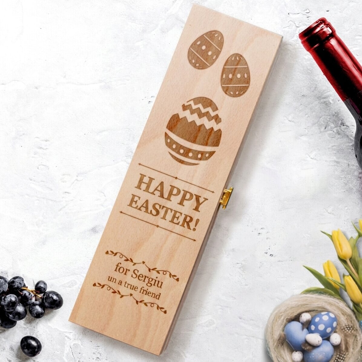 Caja de vino personalizada - ¡Feliz Pascua!