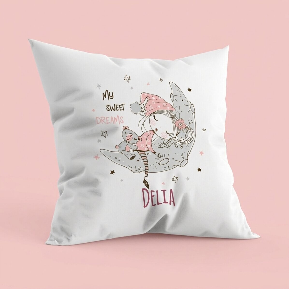 Cojín personalizado con texto: «Dulces sueños»