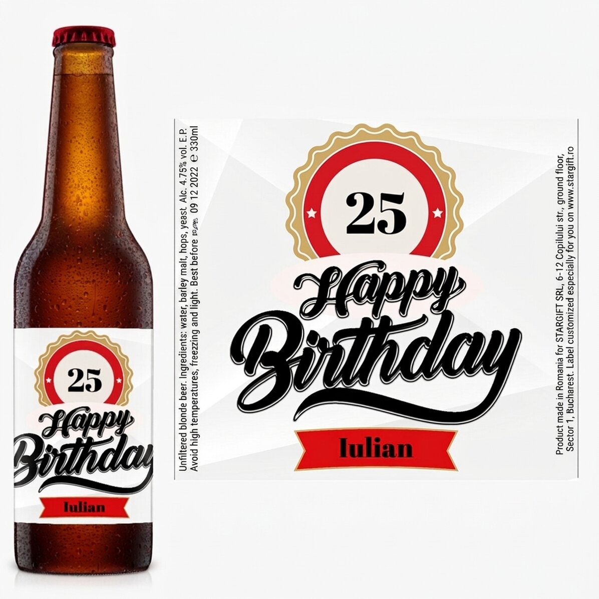 Cerveza personalizada con texto: «¡Feliz cumpleaños!»