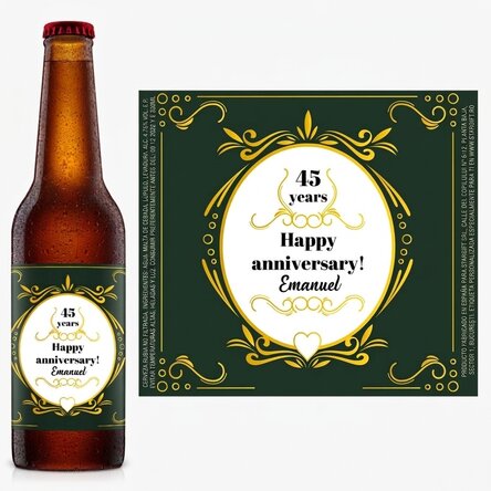 Cerveza personalizada con texto: «¡Feliz aniversario!»