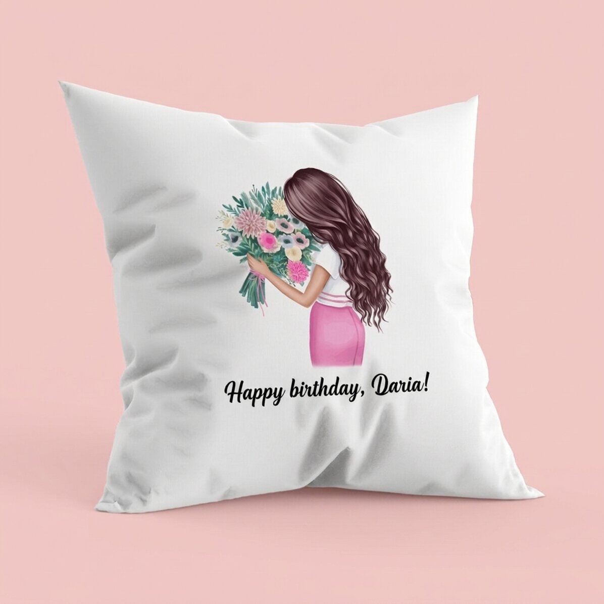 Cojín personalizado con texto - Chica con flores