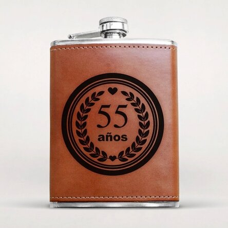 Botella de bolsillo personalizada forrada en piel - Aniversario