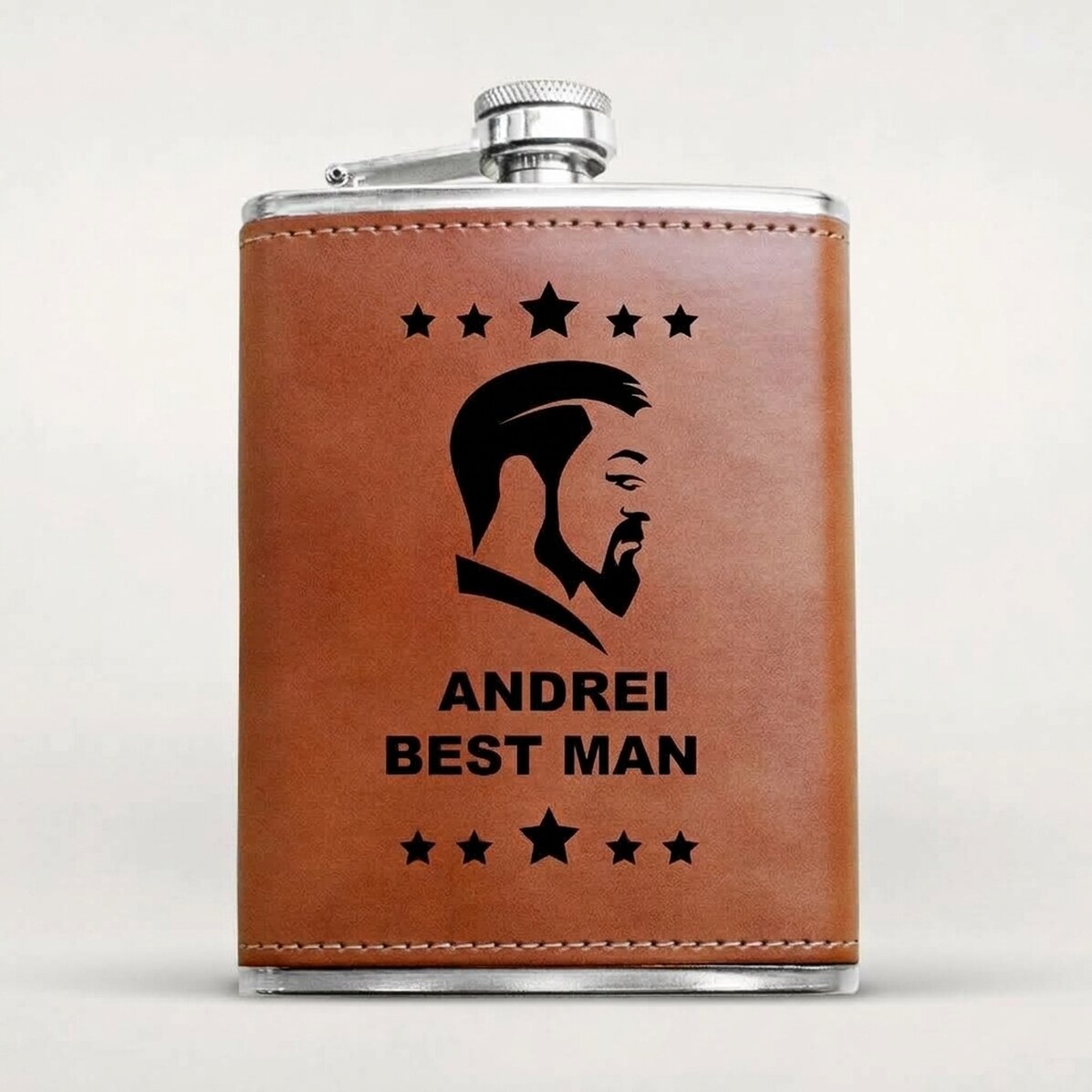 Botella de bolsillo personalizada forrada en piel - Padrino de boda