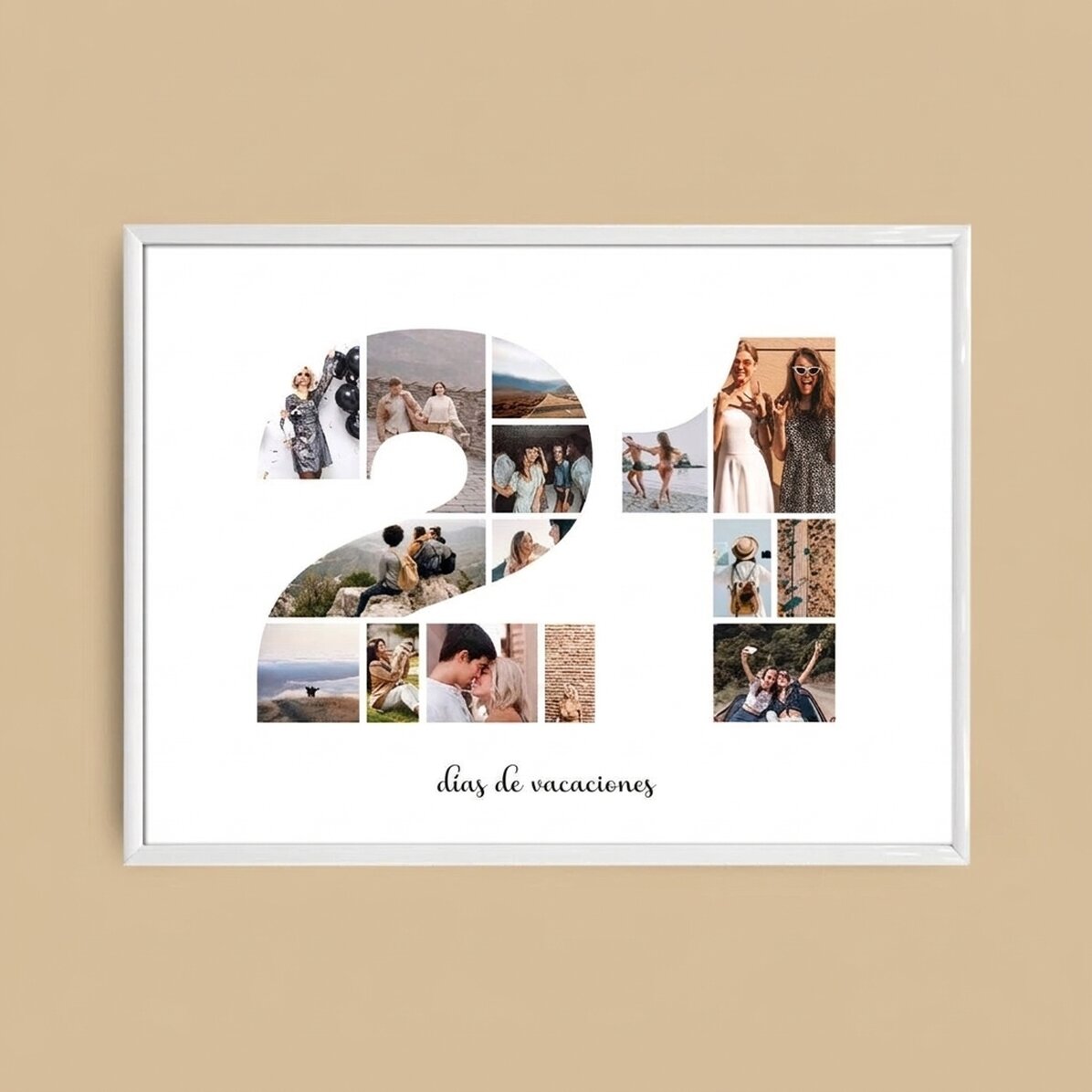 Cuadro paisajístico personalizado con 15 fotos del modelo n.º 21 y un mensaje de texto