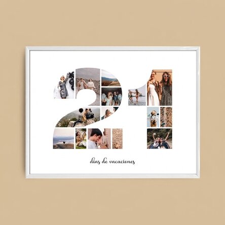 Cuadro paisajístico personalizado con 15 fotos del modelo n.º 21 y un mensaje de texto