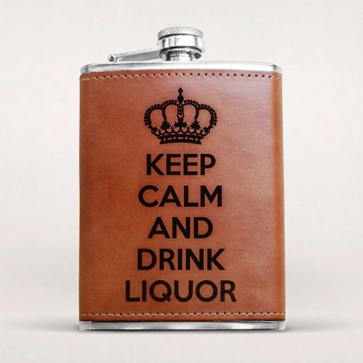 Botella de bolsillo personalizada forrada en piel - Keep Calm