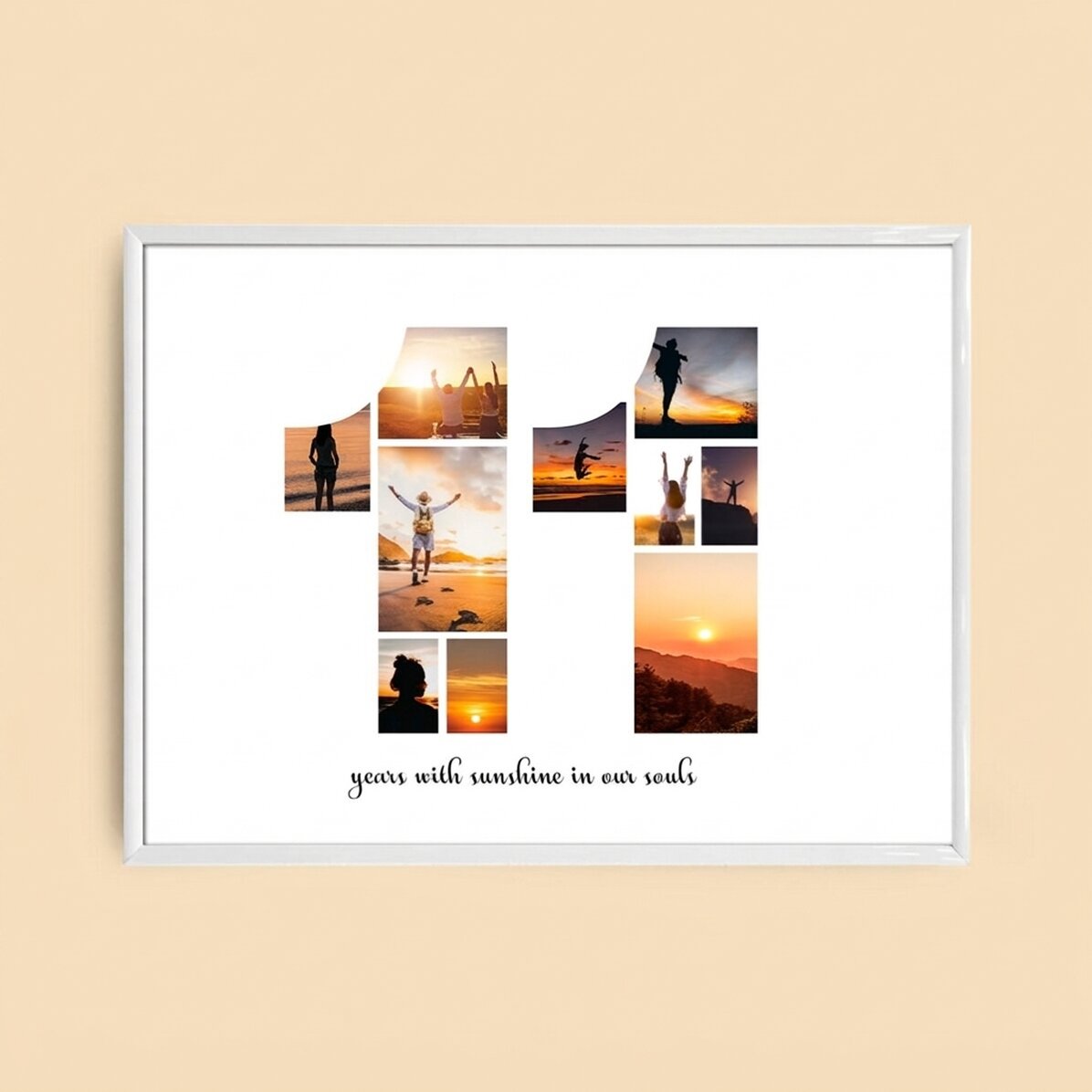 Cuadro paisajístico personalizado con 10 fotos, modelo número 11, y mensaje de texto