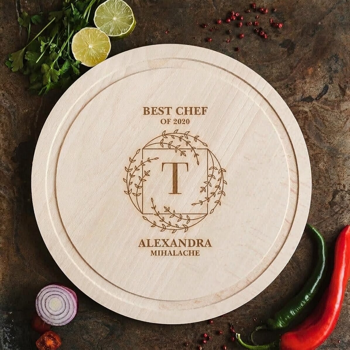 Tabla de cortar redonda personalizada - Modelo Elegant