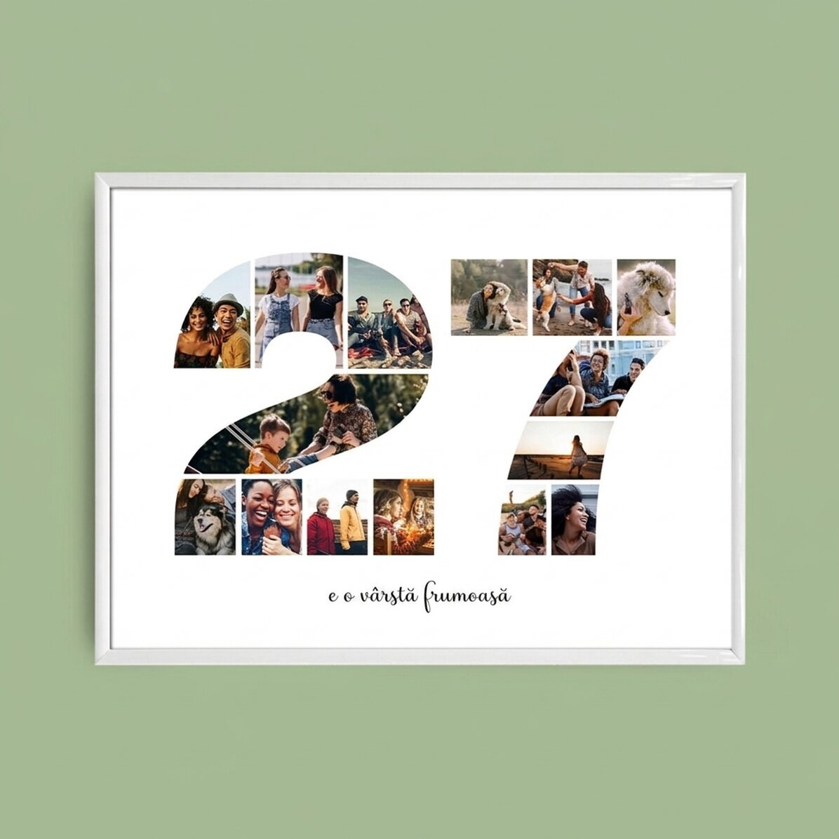 Cuadro paisajístico personalizado con 15 fotos, modelo n.º 27, y mensaje de texto