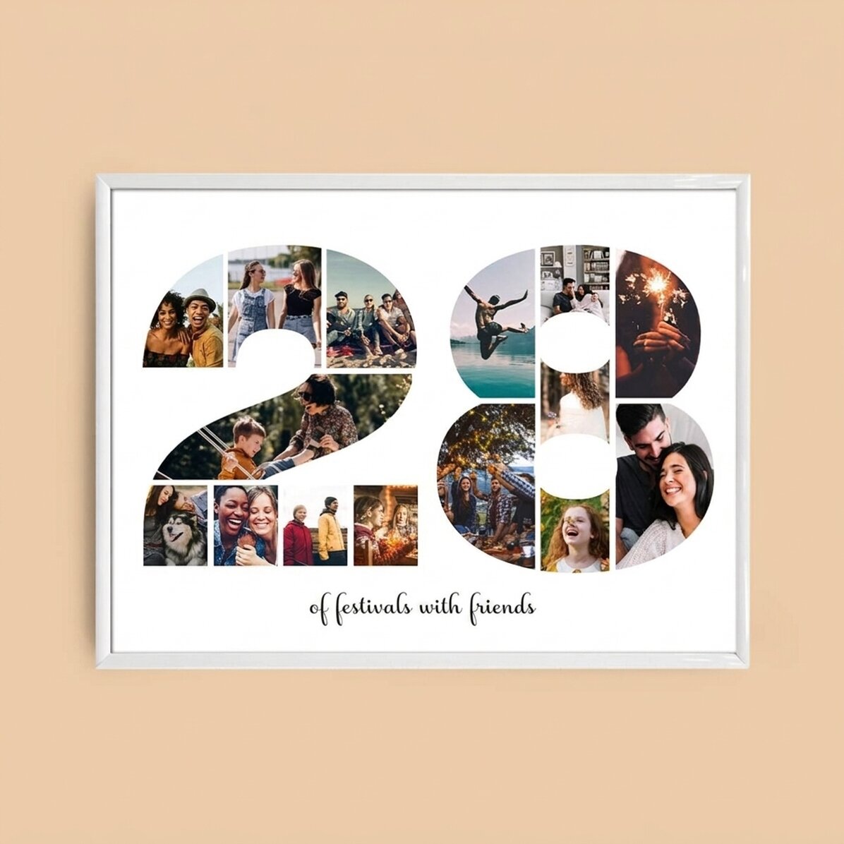 Cuadro paisajístico personalizado con 15 fotos del modelo n.º 28 y un mensaje de texto