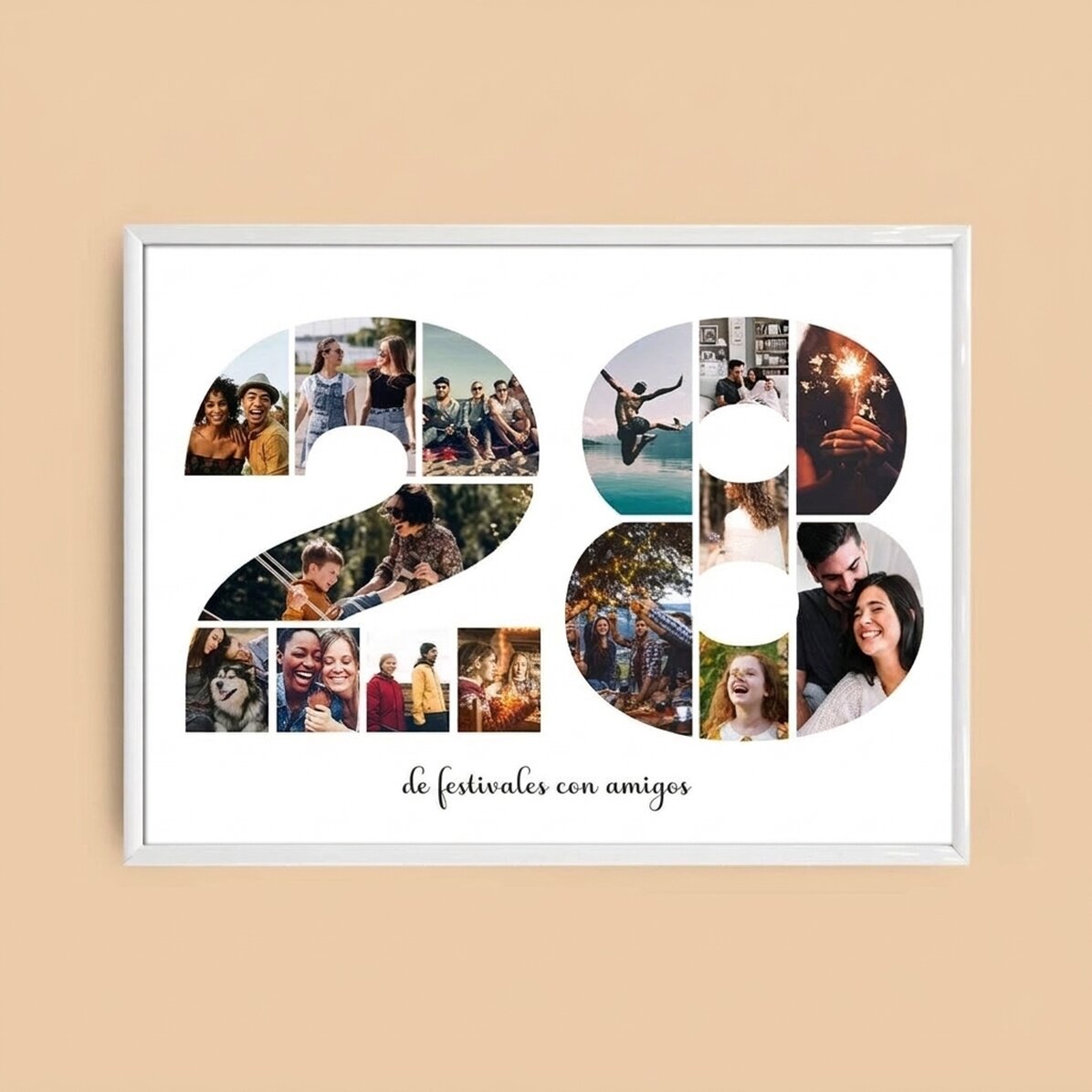 Cuadro paisajístico personalizado con 15 fotos del modelo n.º 28 y un mensaje de texto