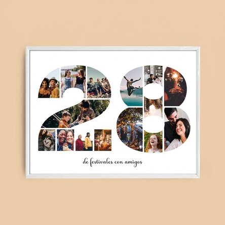 Cuadro paisajístico personalizado con 15 fotos del modelo n.º 28 y un mensaje de texto