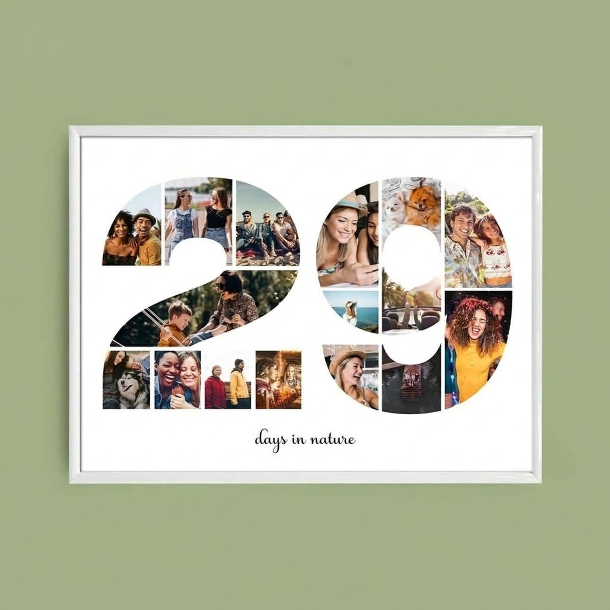 Cuadro paisajístico personalizado con 16 fotos, modelo n.º 29, y mensaje de texto