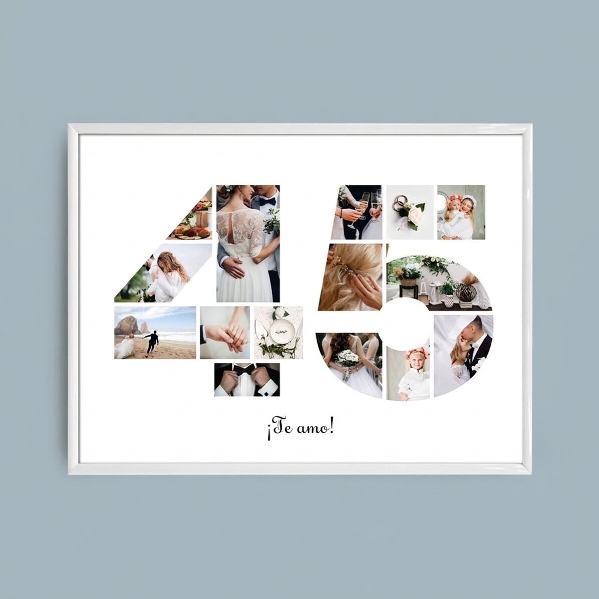 Cuadro paisajístico personalizado con 15 fotos, modelo n.º 45, y mensaje de texto