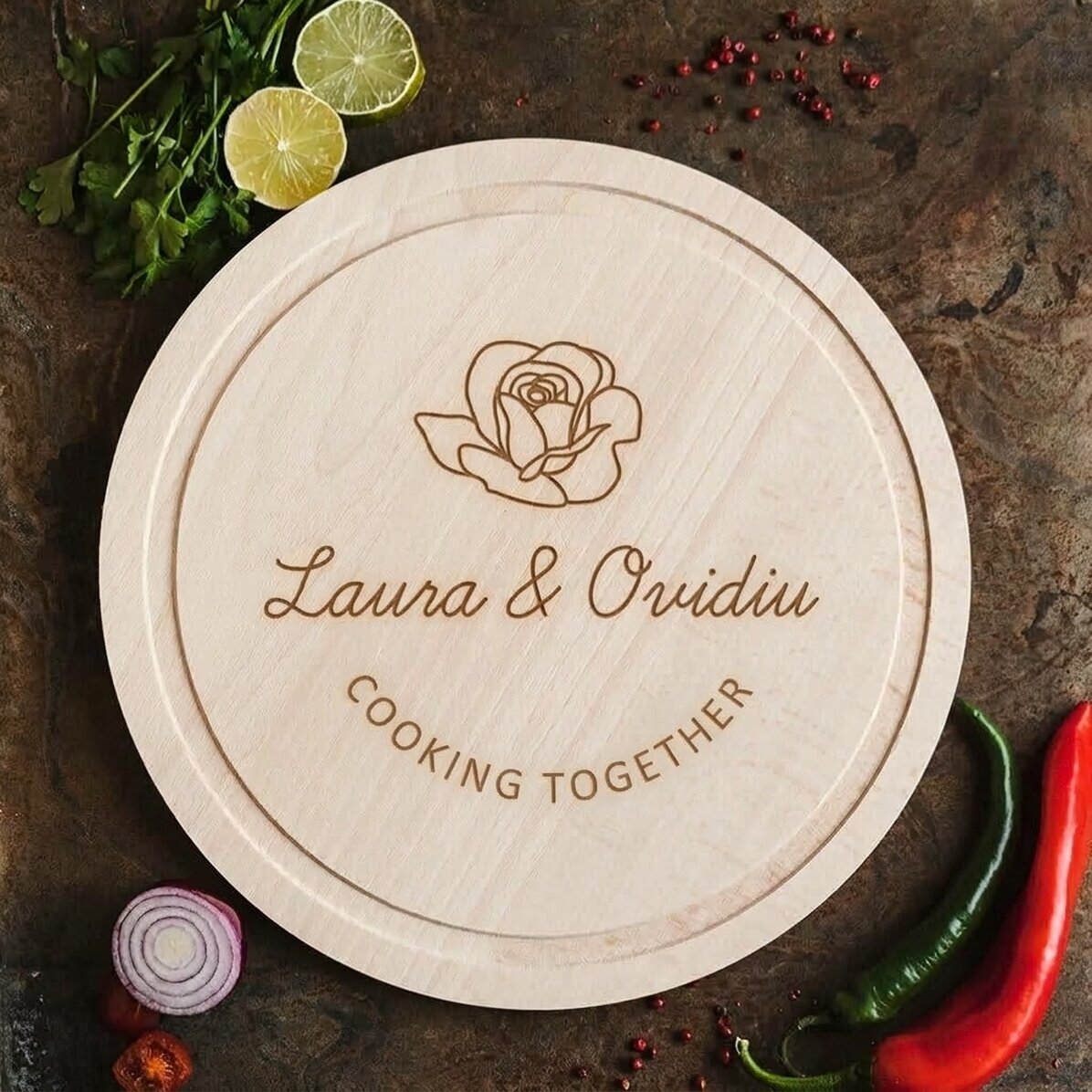 Customised round chopping board - The two of us