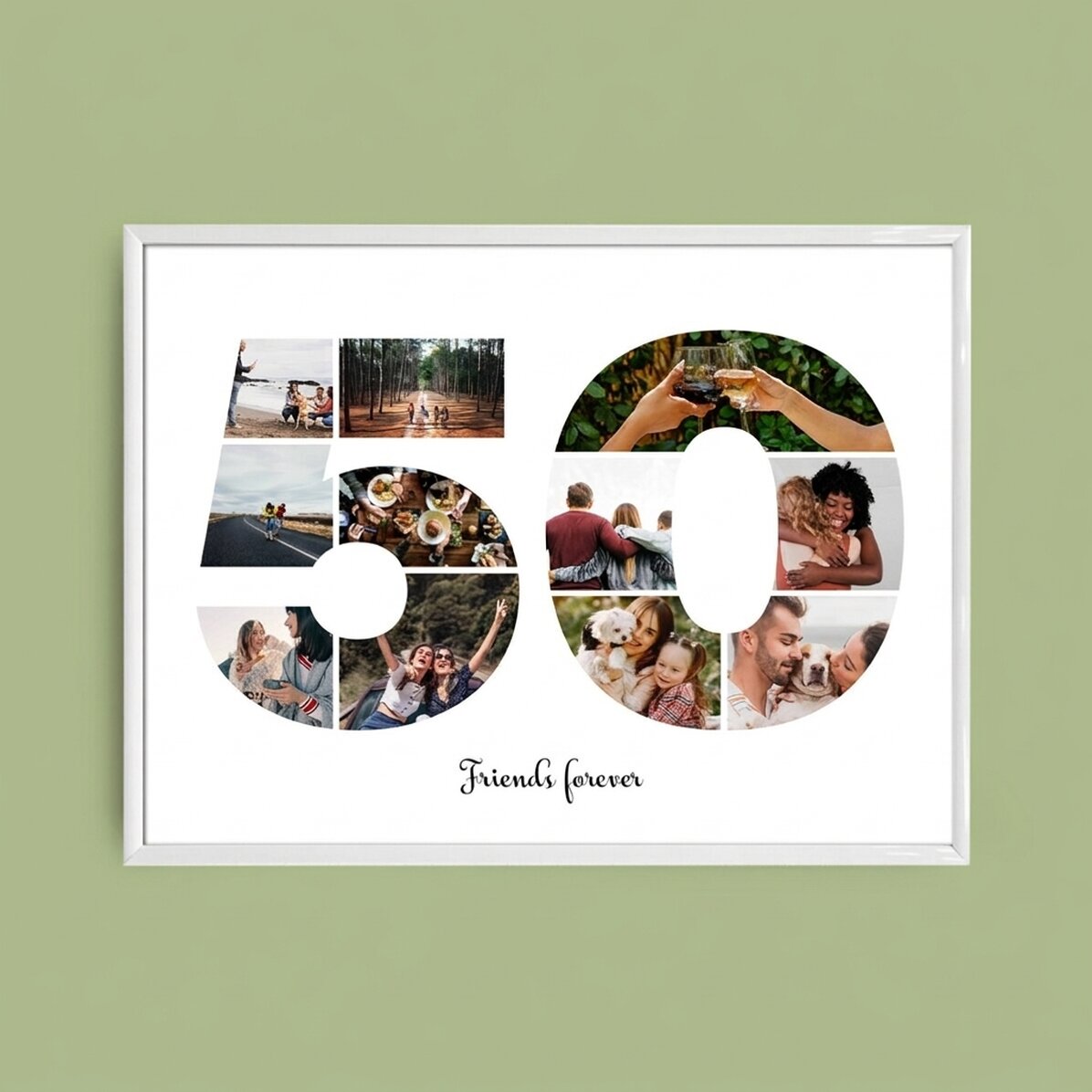 Cuadro paisajístico personalizado con 11 fotos, modelo n.º 50, y mensaje de texto